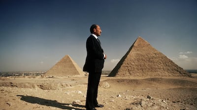 Anwar Sadat at the pyramids of Giza on the outskirts of Cairo in 1977. David Hume Kennerly / Getty Images