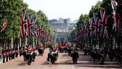 Coldstream Guards and The Household Cavalry march down The Mall as part of Trooping the Colour in central London, Britain. REUTERS / Peter Nicholls