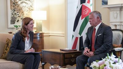 Jordanian King Abdullah II meeting with Administrator of the United States Agency for International Development, Samantha Power.