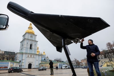 A Russian-Iranian Shahed-136 (Geran-2) kamikaze drone on display in Kyiv. Reuters