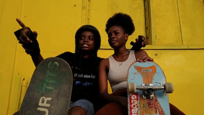 Twins Adelaide and Adeline Yeboah, 18, get ready to practise at the Freedom Skate Park in Accra, Ghana. It is open every Thursday exclusively to women and girls, who can use the equipment and take lessons for nothing. Reuters
