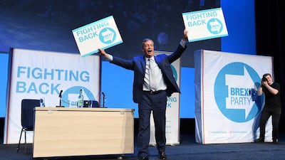 Brexit Party leader Nigel Farage launched his new political party, the Brexit Party, in Coventry on 12 April 2019. EPA
