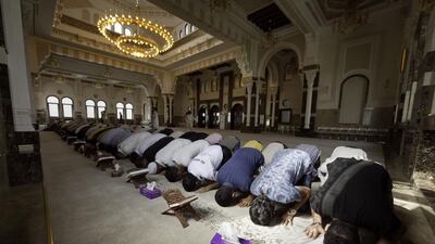 Prayers at Al Rahim Mosque in Dubai during Ramadan. More are using social media to share inspiration. Jaime Puebla / The National
