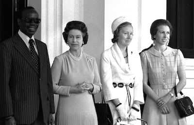 Sir Seretse Khama, President of Botswwana and Lady Khama with Queen Elizabeth II and Princess Anne at Buckingham Palace in 1978. PA Images