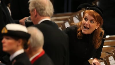 LONDON, ENGLAND - APRIL 17: Sarah Ferguson, Duchess of York attends the Ceremonial funeral of former British Prime Minister Baroness Thatcher at St Paul's Cathedral on April 17, 2013 in London, England. Dignitaries from around the world today join Queen Elizabeth II and Prince Philip, Duke of Edinburgh as the United Kingdom pays tribute to former Prime Minister Baroness Thatcher during a Ceremonial funeral with military honours at St Paul's Cathedral. Lady Thatcher, who died last week, was the first British female Prime Minister and served from 1979 to 1990. (Photo by Christopher Furlong/Getty Images) *** Local Caption *** 166789256.jpg