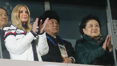 Ivanka Trump (L) and Kim Yong Chol (C) of the North Korea delegation attend the Pyeongchang 2018 Winter Olympics closing ceremony. Lucy Nicholson / Reuters