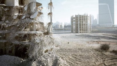 A lion looks over Media City. The idea for the Abandoned project was to juxtapose Dubai’s sudden growth and rise with economic and environmental sustainability.