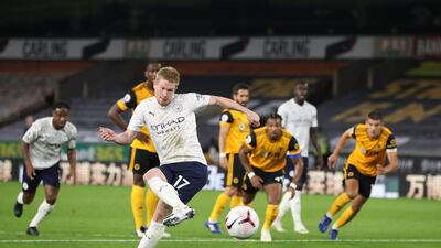 Kevin De Bruyne scores from the penalty spot. AFP