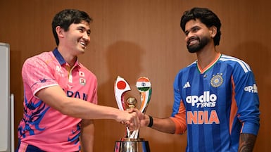 India captain Shreyas Iyer, right, top-scored to help secure a hard-fought win over Japan in Sano. AFP