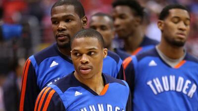 Russell Westbrook shot 49.1 per cent in six games against the LA Clippers for the Oklahoma City Thunder in the second round of the NBA play-offs. Stephen Dunn / Getty Images / AFP