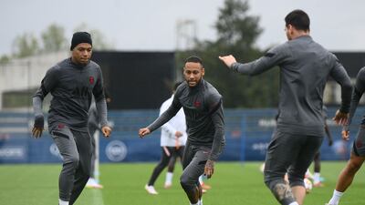 Lionel Messi, Neymar and Kylian Mbappe during PSG's training session at Saint-Germain-en-Laye. AFP