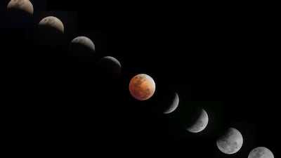 The Moon passes through the Earth’s shadow, resulting in a lunar eclipse known as a Blood Moon, in a series of photos taken in Santa Rosa, the Philippines. Getty Images