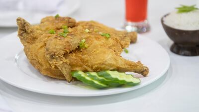 Whole fried chicken at Feby’s Restaurant and Cafe, priced Dh35.