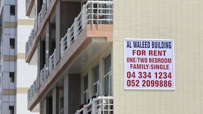 A sign for rooms to rent in Al Barsha, Dubai. Tenants renting rooms privately are not protected from rent increases as they do not have an Ejari contract. Chris Whiteoak / The National