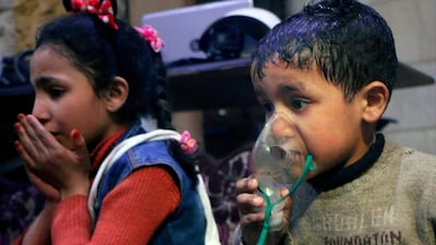 A child receives oxygen through a respirator following an alleged poison gas attack in the rebel-held town of Douma, near Damascus, Syria in April 2018. Syrian Civil Defence White Helmets via AP