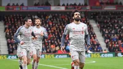 Mohamed Salah celebrates after scoring his hat-trick. Getty Images
