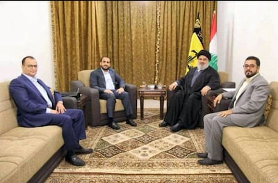 Hezbollah secretary general Hassan Nasrallah met with Houthi spokesman Mohamad Abdelsalam and council members Abdul Malik Al Ajri and Ibrahim Al Daylami. Hezbollah media relations, HO