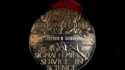 The Franklin Medal awarded to Stephen Hawking. AP