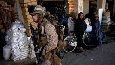 A US marine on patrol in Helmand province’s volatile Sangin district.