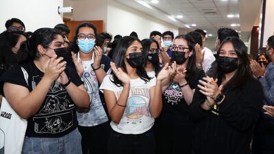 Pupils at Gems Modern Academy get their IB results.