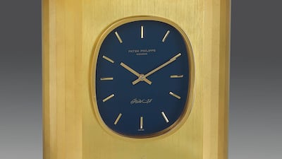 A Patek Philippe desk clock featuring the UAE crest will feature in Christie's live Dubai auction, scheduled for October 3. Courtesy Christie's