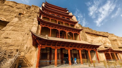 A general view of the Mogao Caves in Dunhuang.