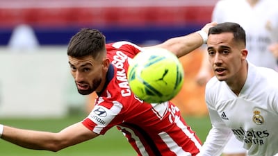 Atletico Madrid's Yannick Ferreira-Carrasco in action against Real Madrid's Lucas Vazquez. EPA