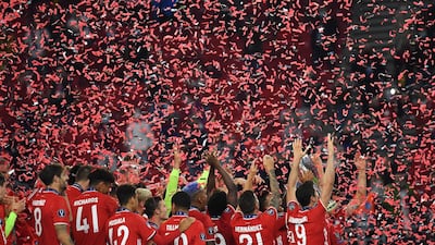 Bayern Munich players after winning the Uefa Super Cup final against Sevilla that completed a quadruple under manager Hansi Flick. EPA