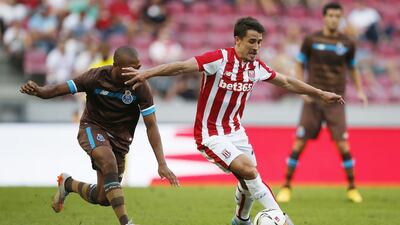 Stoke City's Bojan Krkic, right, in action during the Colonia Cup match in Cologne, Germany, against FC Porto on August 2, 2015. Peter Cziborra / Livepic