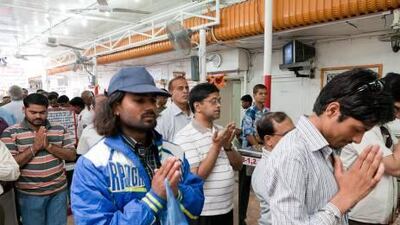 Prayers at the Hindu temple in Bur Dubai.