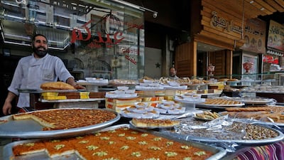 Traditional sweets on sale during Ramadan in Midan, Damascus. AFP