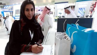 Eman Obaid, a Civil Engineering Graduate at the Tawdheef Recruitment Show in Abu Dhabi.