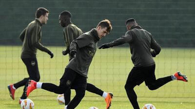 Arsenal Training - Arsenal Training Centre, St Albans, Britain. Arsenal's Denis Suarez during training Action. Reuters
