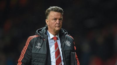 Manchester United manager Louis van Gaal reacts after the team's win over CSKA Moscow in the Champions League on Tuesday night. Peter Powell / EPA / November 3, 2015