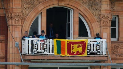 A flag is draped over the Sri Lanka balcony during play on Day 4 at Lord's. Ian Kington / AFP