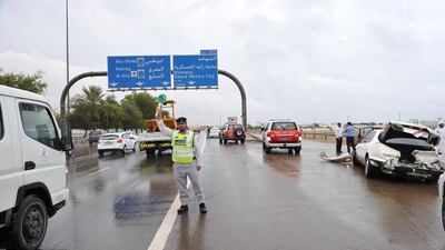 Lt Col Al Ameri urged motorists to exercise caution on the road, reduce speed, and avoid slamming on the brakes when the roads are wet. Courtesy Security Media