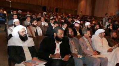 Delegates listen to speakers during a meeting of the Islamic Press League in Sana'a.