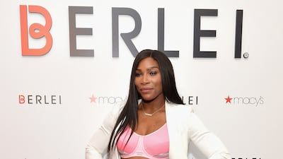 Serena Williams, in a white two-piece with a pink bralette, attends the Berlei Sports Bras Launch At Macy's With Serena Williams on August 25, 2016 in New York City. AFP