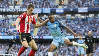 Manchester City's Raheem Sterling, right, shown against Sunderland in the Premier League earlier this month. Jon Super / AP Photo / August 13, 2016