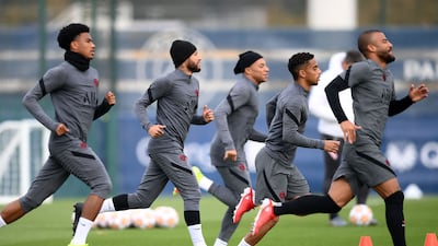 PSG players take part in sprint drills during a training session. AFP