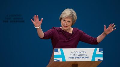 Prime Minister Theresa May makes her keynote speech as she closes the 2016 Conservative Conference at the ICC Birmingham on October 5, 2016 in Birmingham, England. Concluding her first conference as Prime Minister, Theresa May tried to reach out to the centre ground and to appeal to traditional Labour voters. (Photo by Matt Cardy/Getty Images)