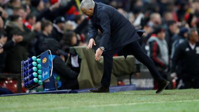 Manchester United manager Jose Mourinho reacts to Marouane Fellaini's late winner. Reuters
