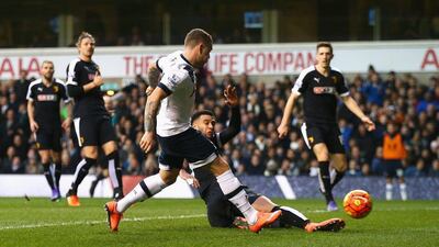 Kieran Trippier of Tottenham Hotspur scores his team’s goal in their 1-0 Premier League win over Watford. Clive Rose / Getty Images
