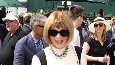 Anna Wintour on day seven of the Wimbledon Championships at the All England Lawn Tennis and Croquet Club. PA