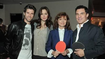 (From left) Kyle Martino, Eva Amurri, Susan Sarandon and André Balazs at the opening of SPiN ping pong club at The Standard Hotel, Los Angeles, in December. Jordan Strauss / Invision / AP