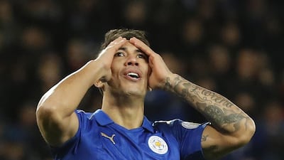Leicester City's Leonardo Ulloa looks dejected, a common sight for the defending champions this Premier League season. Carl Recine / Reuters