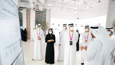 Sheikh Khaled bin Mohamed, a member of the Abu Dhabi Executive Council and chairman of the Abu Dhabi Executive Office, visits Expo 2020 Dubai on Saturday. All photos: Wam