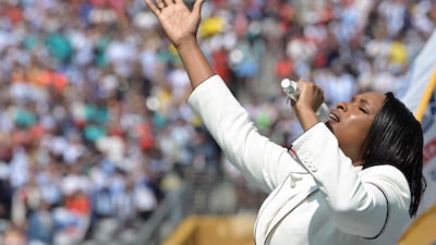 US singer Jennifer Hudson performs the national anthem ahead of the final. AFP