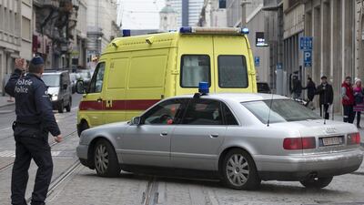 A police convoy thought to be carrying captured fugitive Salah Abdeslam leaves the federal police headquarters in Brussels on Saturday, March 19, 2016. Peter Dejong / AP Photo