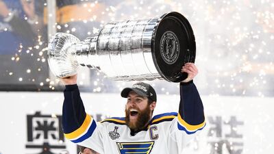 St. Louis Blues defenseman Alex Pietrangelo (27) holds the Stanley Cup after the Blues defeated the Boston Bruins in game seven of the 2019 Stanley Cup Final at TD Garden. USA TODAY Sports
